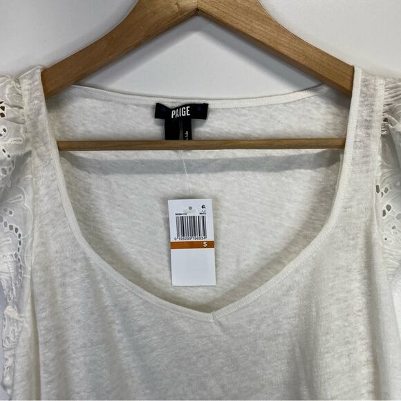 Paige Giulia Eyelet Flutter Sleeve Linen top white - XL - Picture 6 of 12
